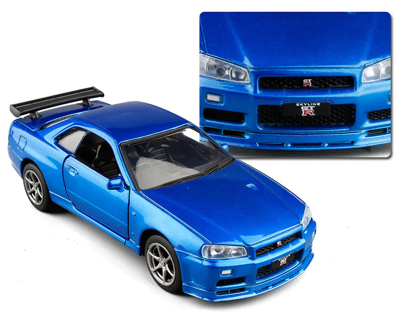 R34 Alloy Car Model - Metal Simulation Toy Car